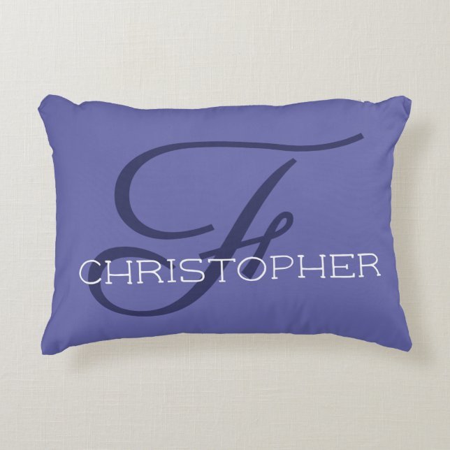 Cojín Decorativo F Inicial Personalizado Nombre Estiloso Azul (Anverso)