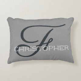 Cojín Decorativo F Nombre Personalizado Inicial Negro Blanco Gris