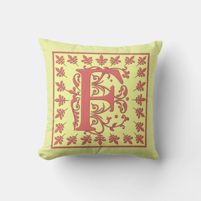 Cojín Decorativo F PILLOW INICIAL - Pink F sobre fondo AMARILLO (Anverso)