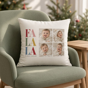 Cojín Decorativo Fa La La Navidad Colorida Collage de Cuatro Fotos