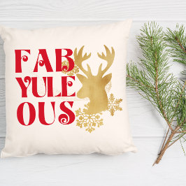 Cojín Decorativo Fab-Yule-Ous Christmas Reindeer Red & Gold