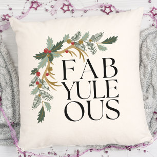 Cojín Decorativo Fab-Yule-Ous Navidades modernos verdes, rojos y do