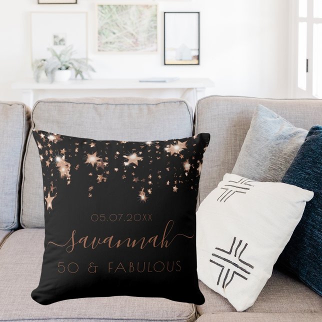 Cojín Decorativo Fabuloso cumpleaños oro negro brillo de monograma (Subido por el creador)