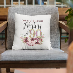Cojín Decorativo Fabuloso y 90 cumpleaños floral personalizado