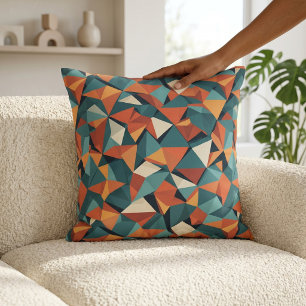 Cojín Decorativo Facetas Modernistas Naranja Teal Prisma