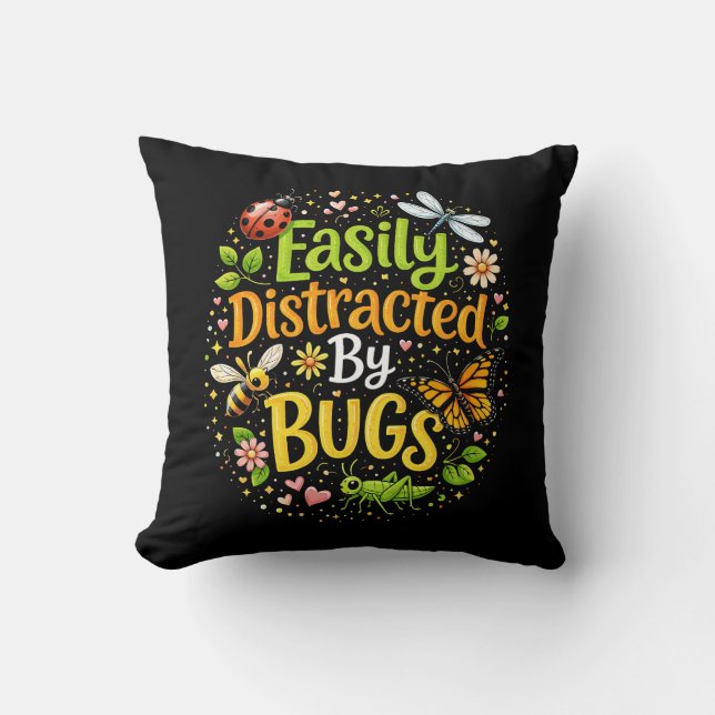 Cojín Decorativo Fácilmente Distraído por Insectos (Anverso)