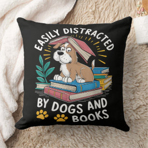 Cojín Decorativo Fácilmente Distraído por Perros y Libros Mascotas