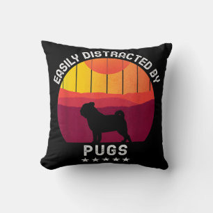 Cojín Decorativo Fácilmente Distraído Por Pugs Retro Perro Pug Lo