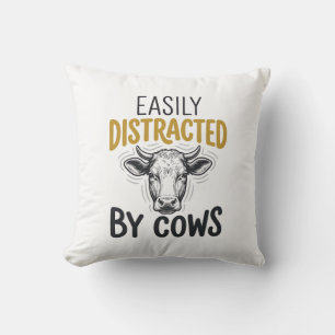 Cojín Decorativo Fácilmente Distraído Por Vacas Camiseta Divertida