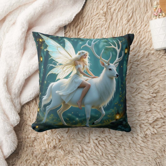 Cojín Decorativo Fairy and White Deer Magical Forest (Manta)