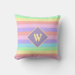 Cojín Decorativo Fairy Kei Pastel Rainbow Striped Monogram