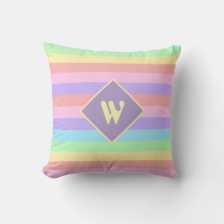 Cojín Decorativo Fairy Kei Pastel Rainbow Striped Monogram