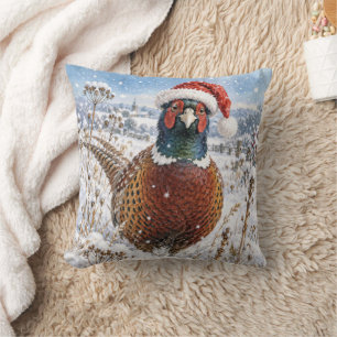 Cojín Decorativo Faisán de Navidad en campo de invierno