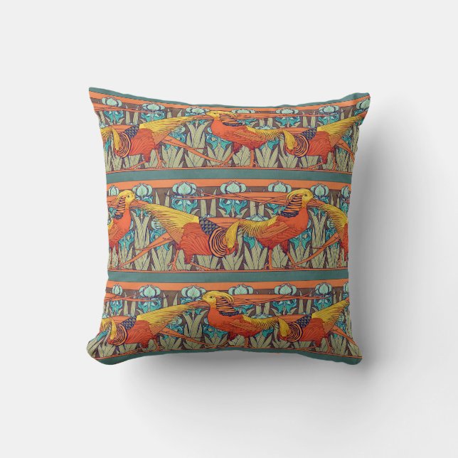 Cojín Decorativo Faisán Dorado Retro (Anverso)