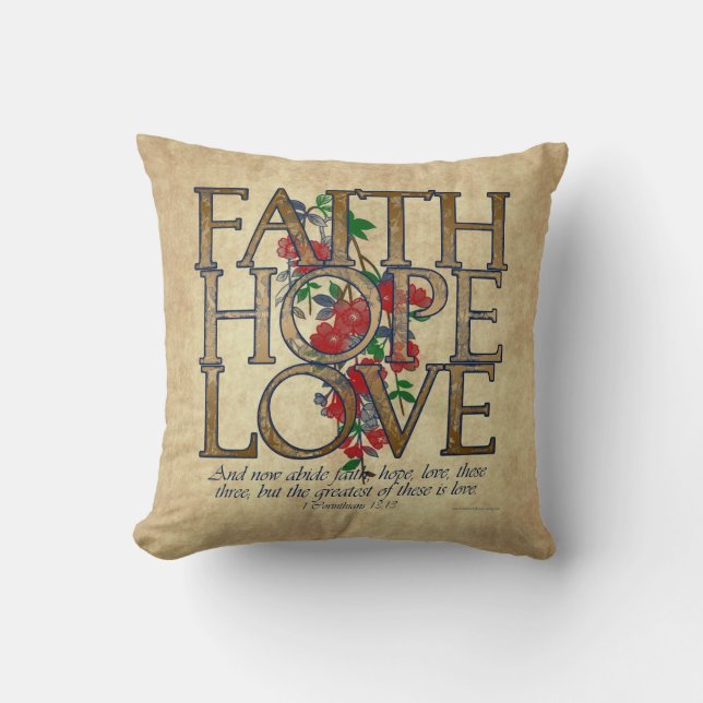 Cojín Decorativo Faith Hope Love Christian Bible Verse (Anverso)