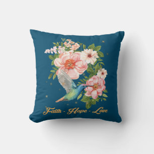 Cojín Decorativo Faith Hope Love Hummingbird Imagen de pájaro