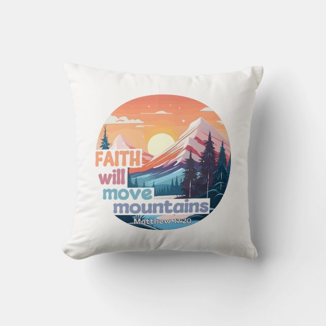 Cojín Decorativo Faith Move Mountains Diseño cristiano (Anverso)