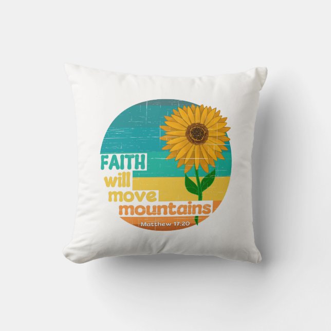 Cojín Decorativo Faith Move Mountains Diseño cristiano (Anverso)