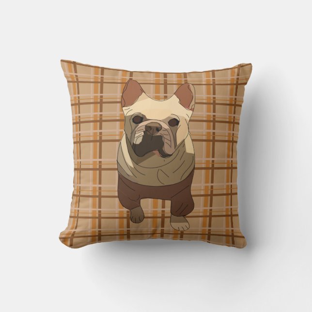 Cojín Decorativo Fall Plaid French Bulldog (Anverso)