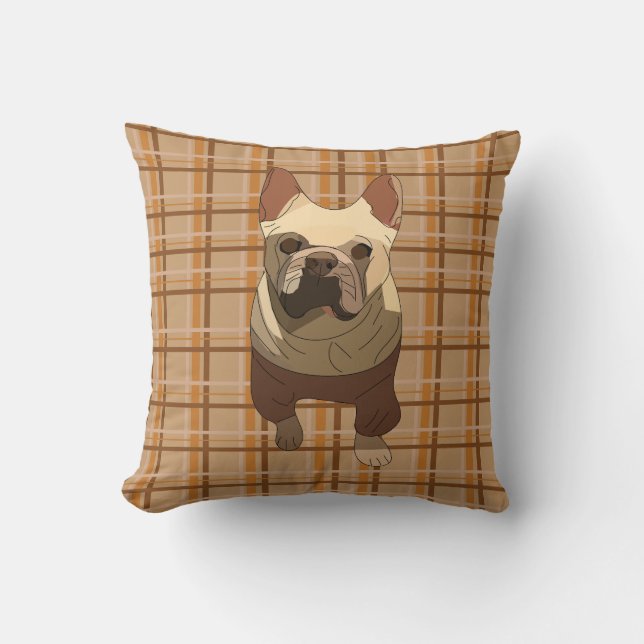 Cojín Decorativo Fall Plaid French Bulldog (Anverso)