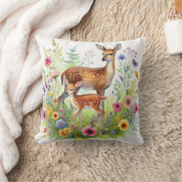 Cojín Decorativo Fallow Doe Deer Fawn y Wildflowers