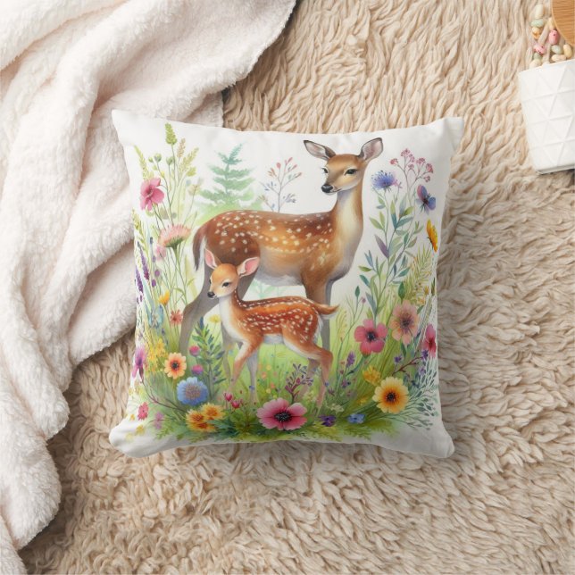 Cojín Decorativo Fallow Doe Deer Fawn y Wildflowers (Manta)