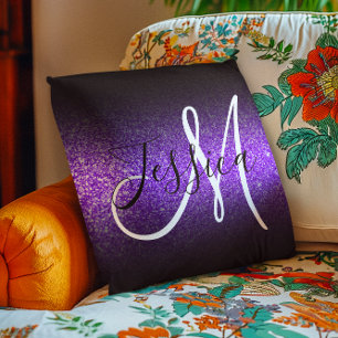 Cojín Decorativo Falso Glitter Violeta Ombre Monograma Negro