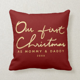 Cojín Decorativo Falso oro nuestro primer navidad como mamá y pap