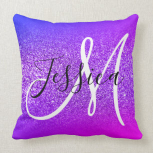 Cojín Decorativo Falso Violeta Glitter Miami Ombre Monograma