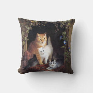 Cojín Decorativo Familia Cat y hoja de marfil de Henriette Ronner-K