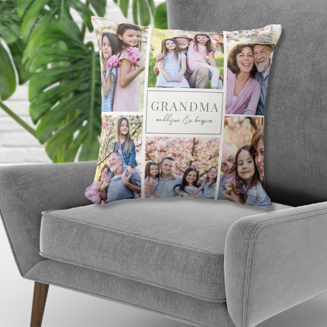 Cojín Decorativo Familia Collage de fotos Abuela (Grandma Photo Collage Family Throw Pillow)