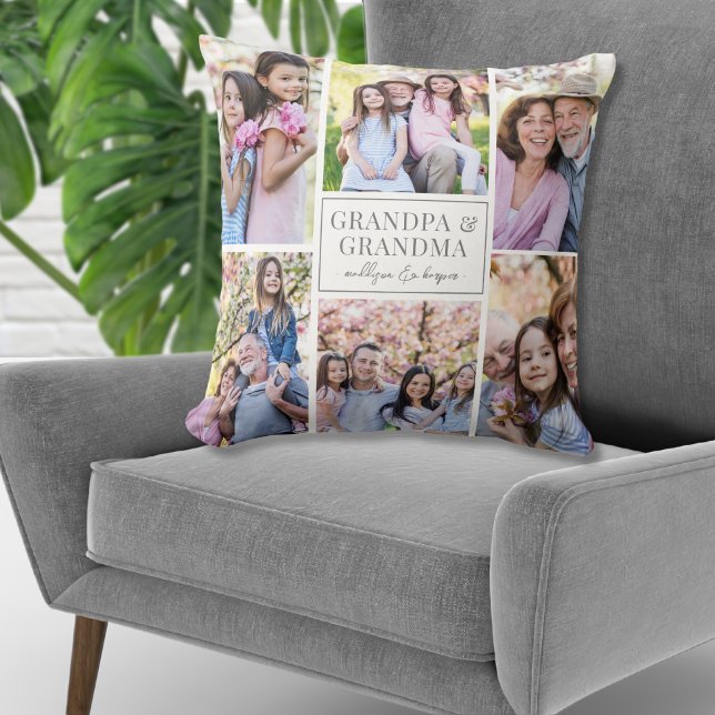 Cojín Decorativo Familia Collage de fotos de los abuelos (Grandparents Photo Collage Family Throw Pillow)