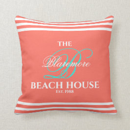 Cojín Decorativo Familia Coral Monograma Color Turquesa Inicial