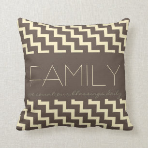 Cojín Decorativo Familia, cuenta bendiciones, Taupe/Cream Chevron
