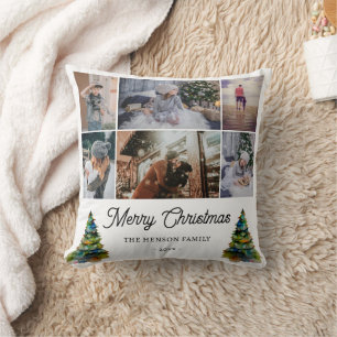 Cojín Decorativo Familia de acuarela de árbol de Navidad 6 Collage 