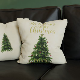 Cojín Decorativo Familia de árbol de navidad nombre doble fiesta