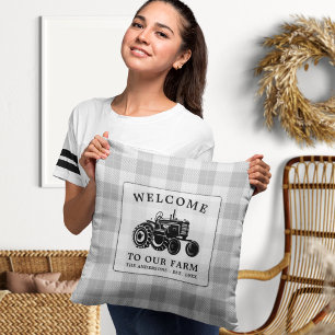 Cojín Decorativo Familia De Bienvenida Tractor De Granjas Placa Bla