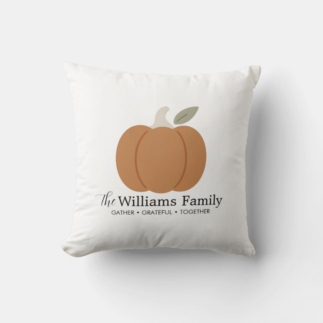 Cojín Decorativo Familia de Calabaza de Otoño Moderno Nombre Acción (Anverso)