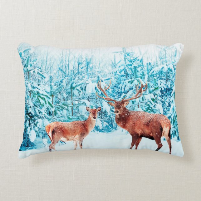 Cojín Decorativo Familia de ciervos nobles en un invierno nevado. N (Anverso)