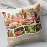 Cojín Decorativo Familia de collages de fotos ZigZag Photo Strip<br><div class="desc">Personaliza esta almohada de lanzamiento feliz con tus fotos familiares favoritas. La plantilla está preparada para que agregue hasta 5 fotos y su nombre de familia (o texto personalizado). La foto principal será usada como fondo y las 4 fotos restantes serán distribuidas en una tira de fotos en zigzag a...</div>