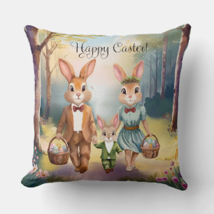 Cojín Decorativo Familia de conejos de Pascua cazando huevos - Acua