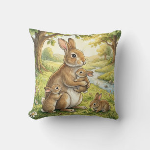 Cojín Decorativo Familia de Conejos del Bosque para Niños