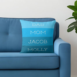Cojín Decorativo Familia de Cuatro Nombres Tonos de Azul