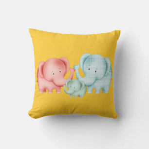 Cojín Decorativo Familia De Elefantes Mamá Papá Y Bebé