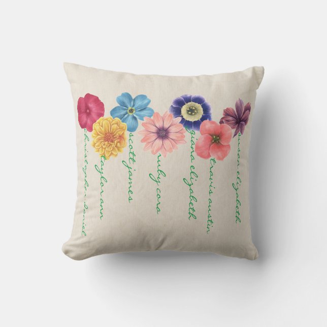 Cojín decorativo Familia de Flores (7 nombres) (Anverso)