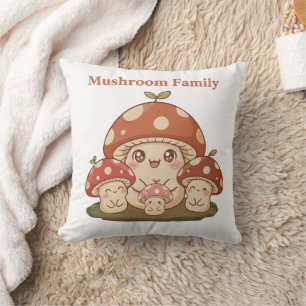 Cojín Decorativo Familia de Hongos Adorables Arte Retro Kawaii de H
