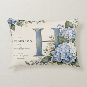 Cojín Decorativo Familia de Hortensias Azules Monograma