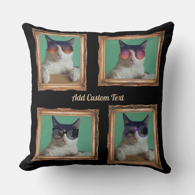 Cojín Decorativo Familia de Mascotas de cuadros antiguos de Collage (Anverso)