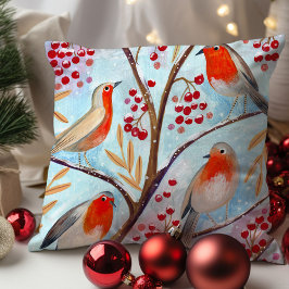 Cojín Decorativo Familia de Navidades Cute Bird Red Robin Blue