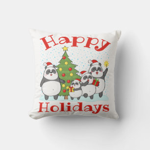 Cojín Decorativo Familia de panda de Navidad